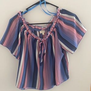 multi colored striped off the shoulder blouse